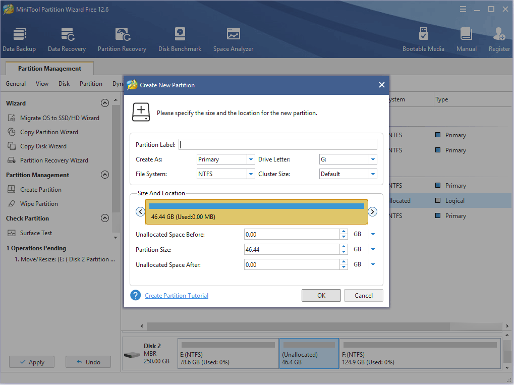 créer une nouvelle partition