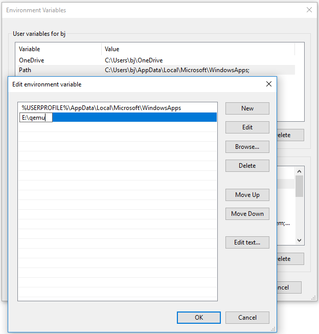 ajouter le chemin QEMU dans les variables d'environnement