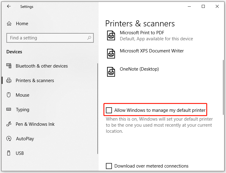 Autoriser Windows à gérer mon imprimante par défaut