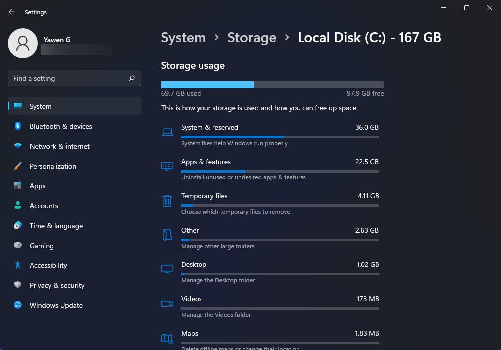 utilisation du disque après la mise à niveau vers Windows 11