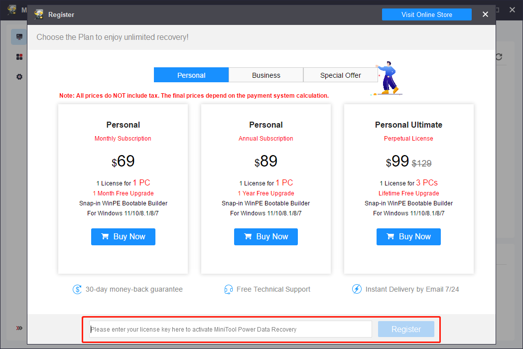 you need to register MiniTool Power Data Recovery