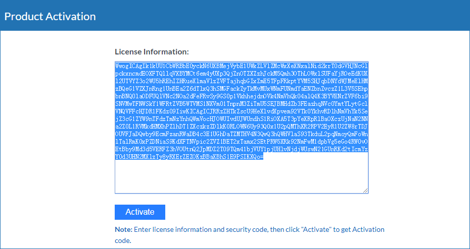 enter license information to the text box