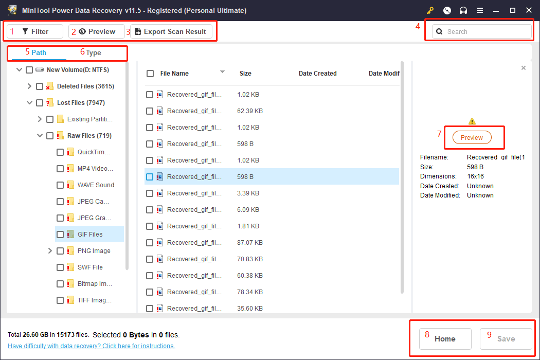 recovery results interface