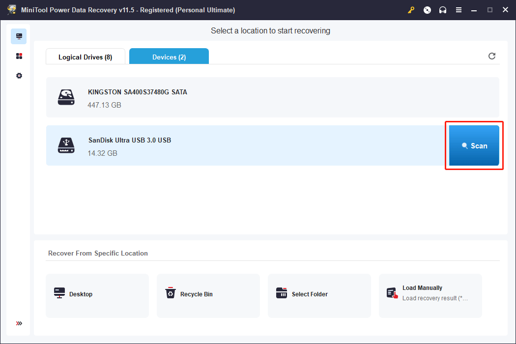 select the target removable disk to scan