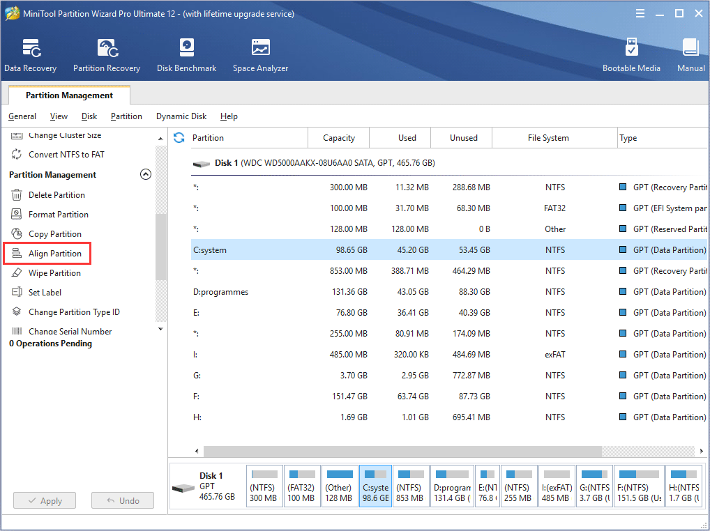 click Apply to align the partition