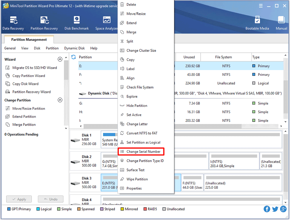 select Change Serial Number