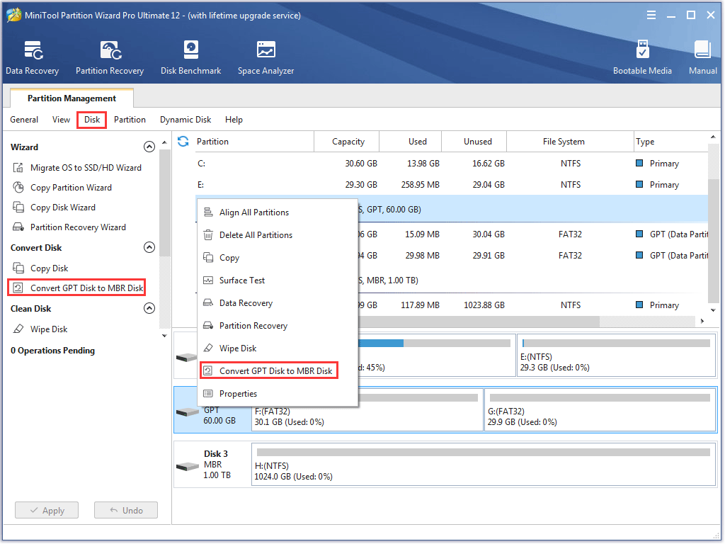 convert GPT disk to MBR disk