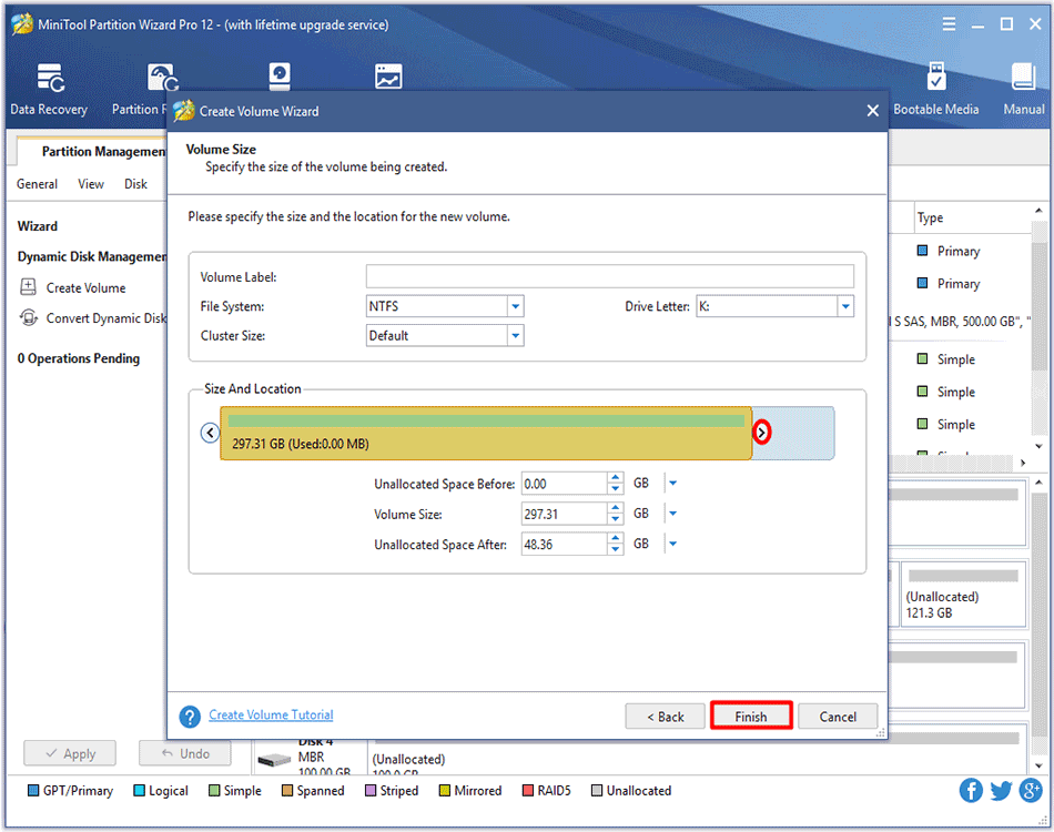 specify the volume parameters