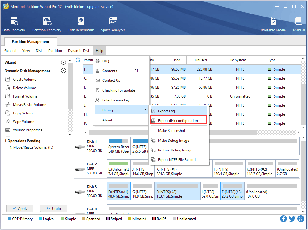 export disk configuration