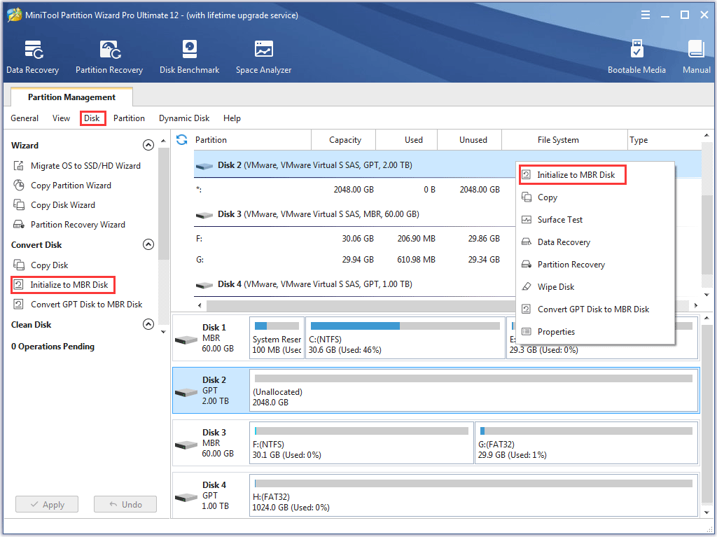 initialize to MBR disk