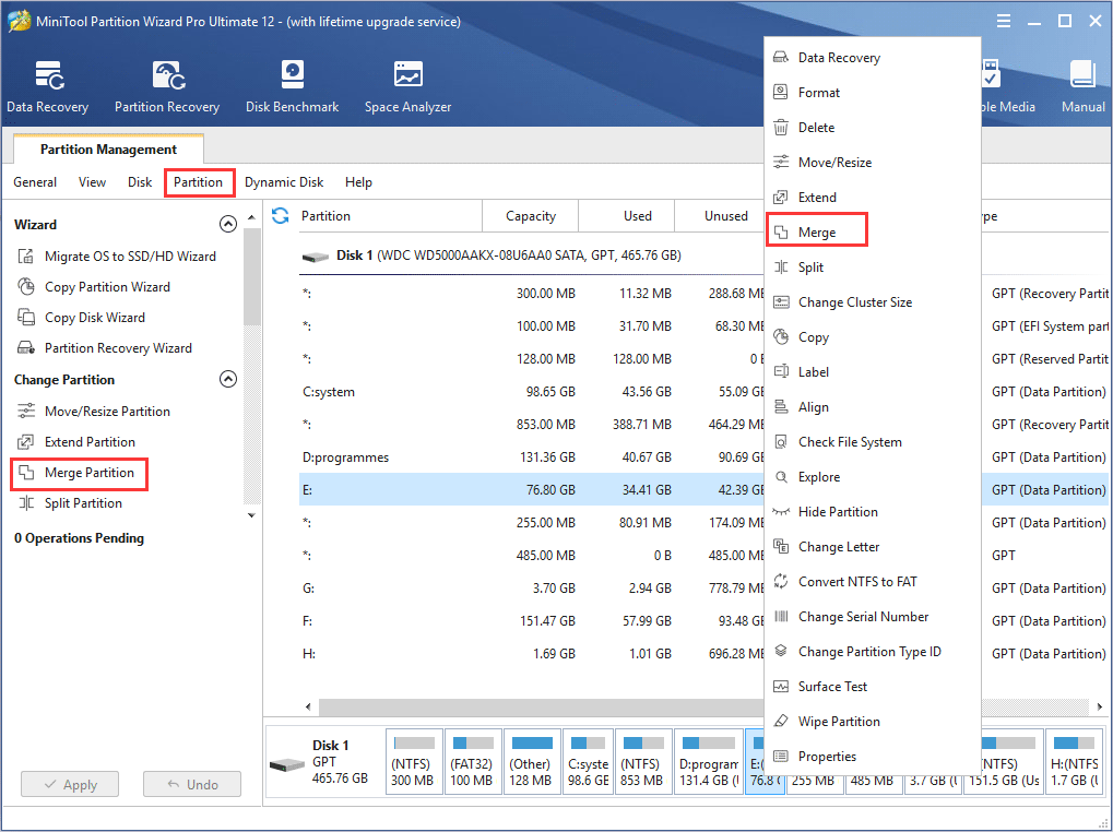 how to select Merge Partition