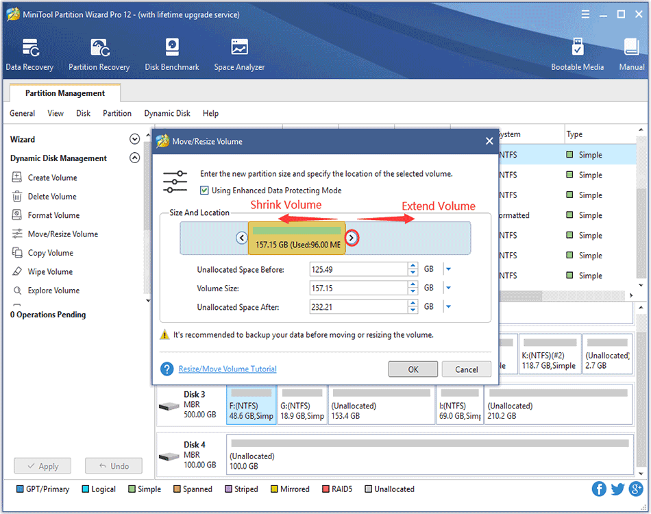 the way to resize volume in Partition Wizard