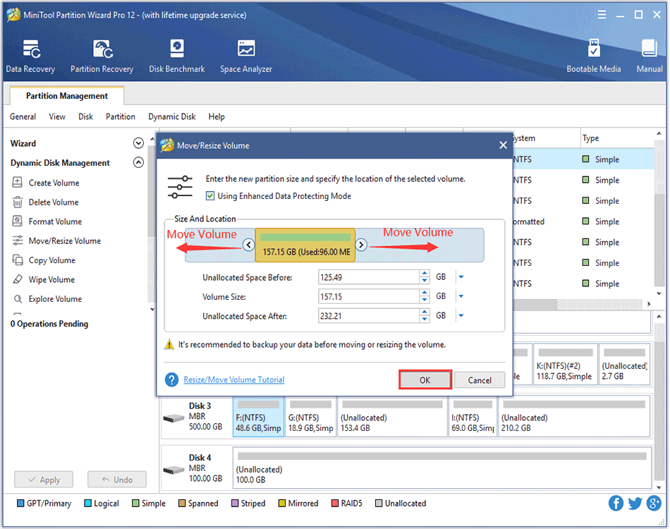 the way to move volume location in Partition Wizard