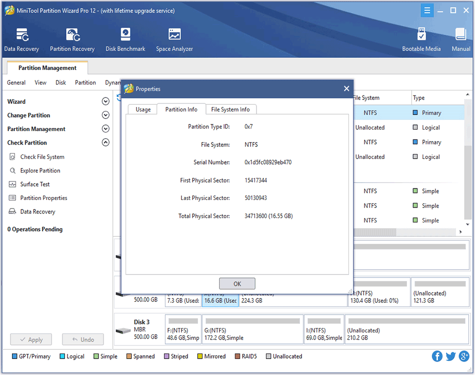 view the partition properties