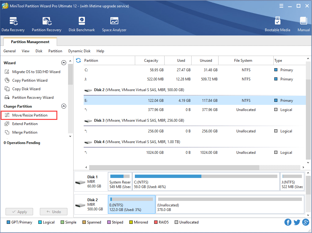 move or resize partition