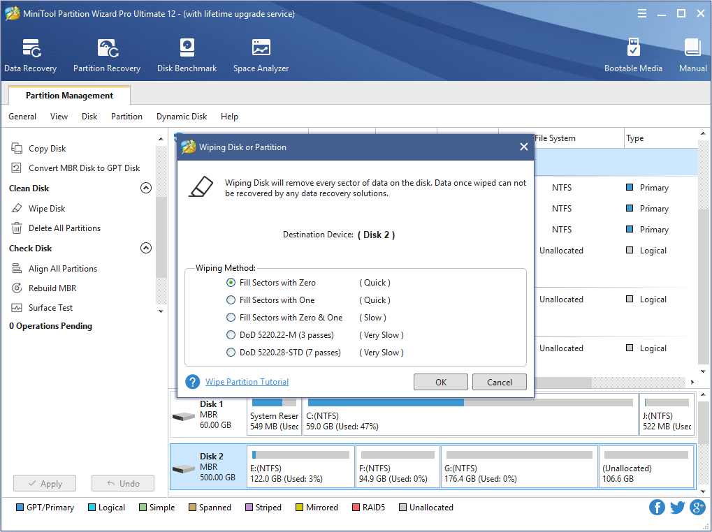 select one of the five wiping methods