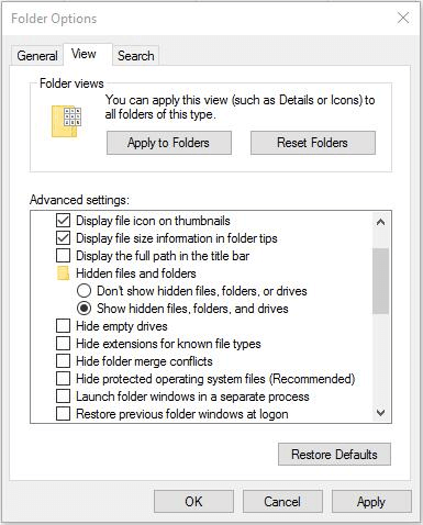 mostra file nascosti