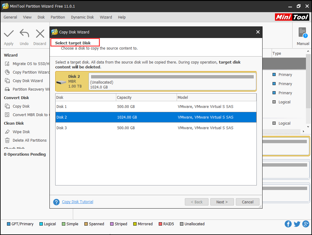 disco di destinazione