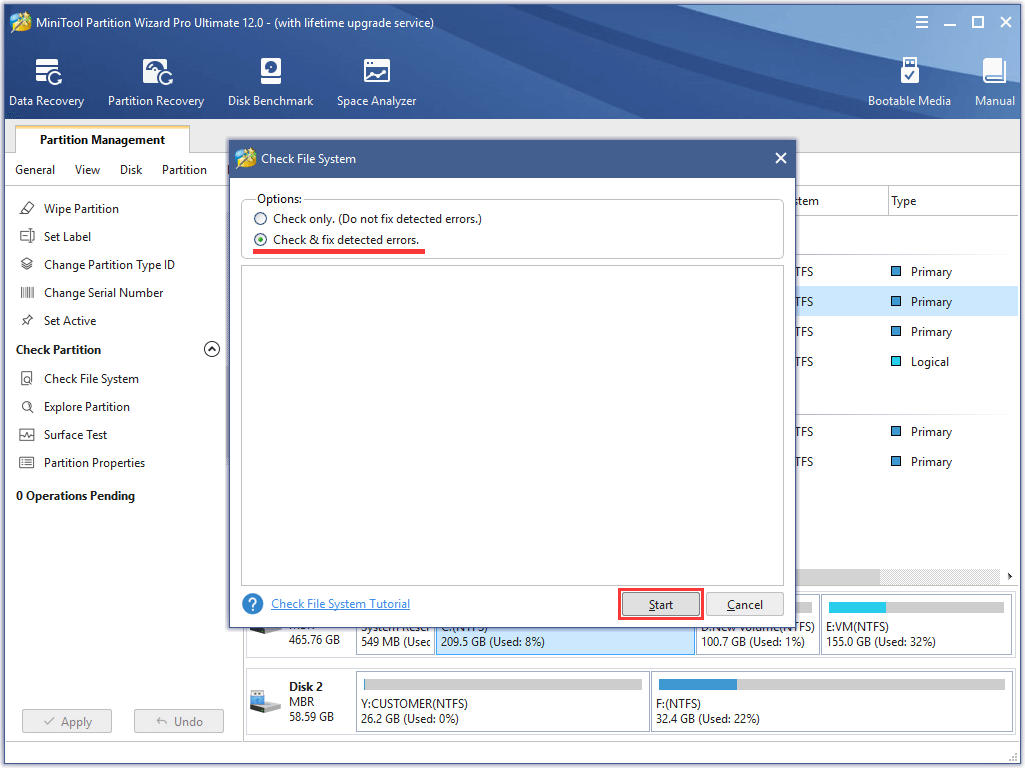 controllare e correggere il file system