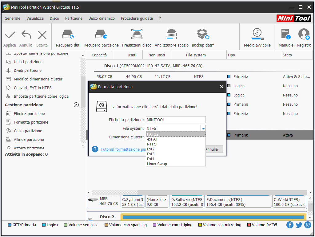 seleziona un file system