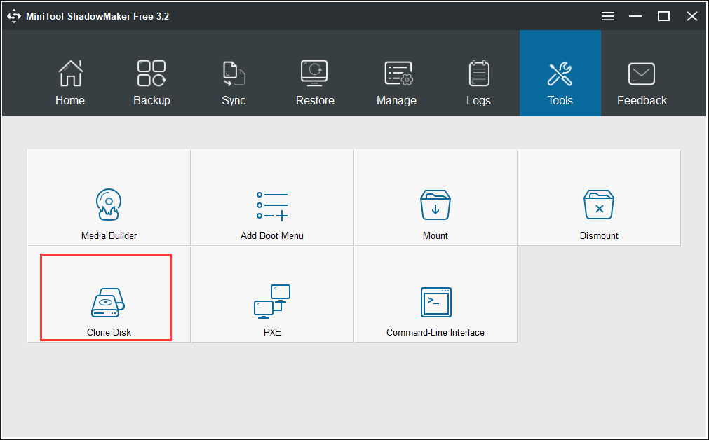 selezionare Clone Disk