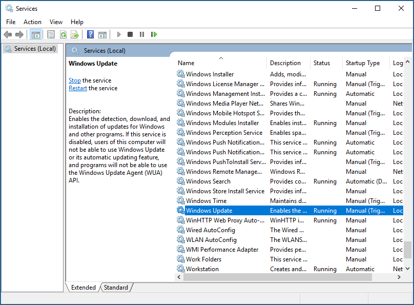 vai a Windows Update in servizio