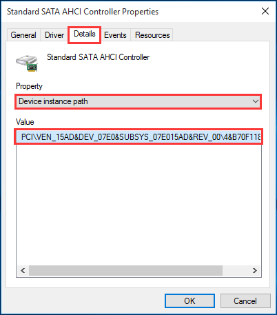 prestare attenzione al valore del percorso dell'istanza del dispositivo
