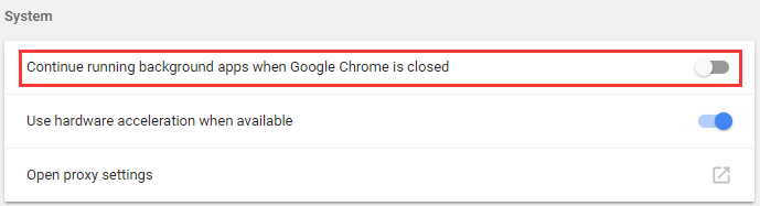 disabilita le app in background quando Chrome è chiuso