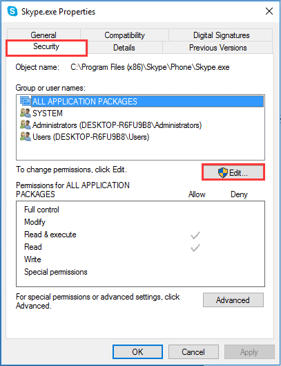 modifica la Sicurezza di Skype