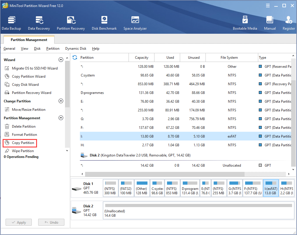 scegli copia partizione