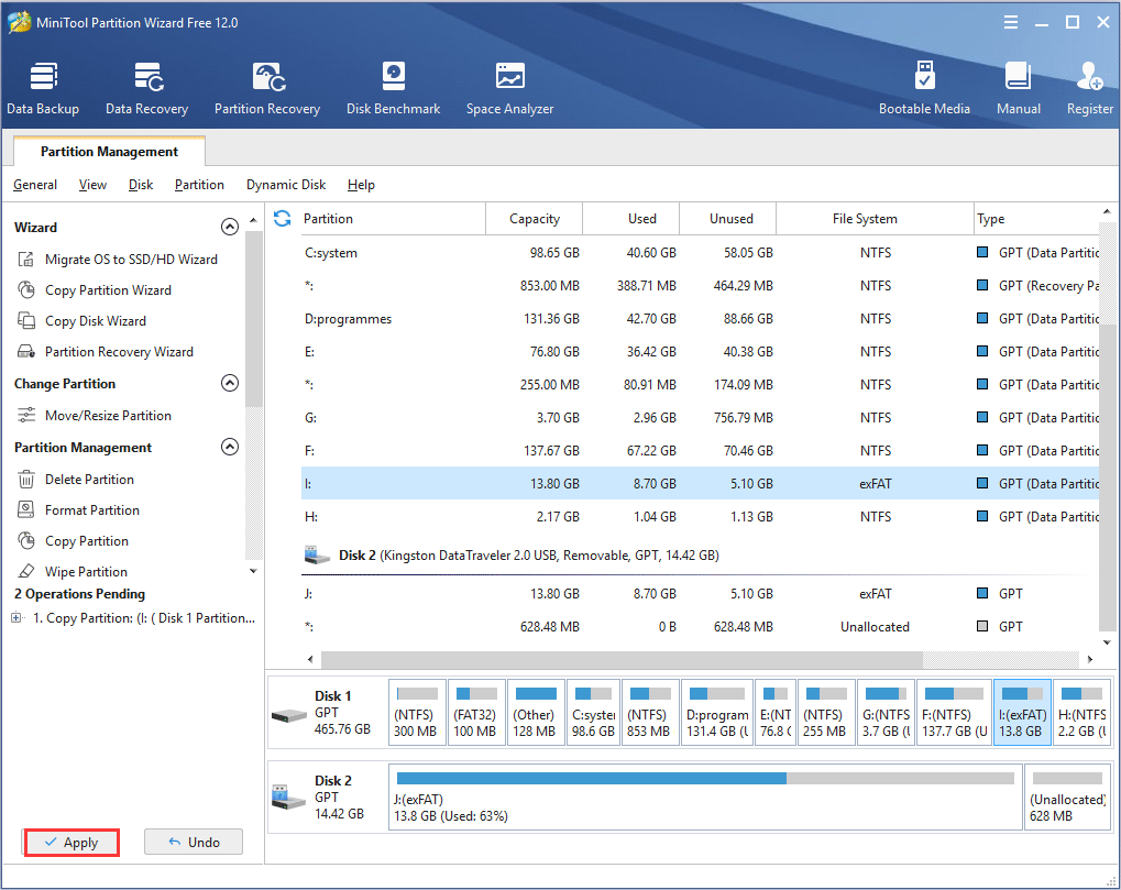 fare clic su Applica