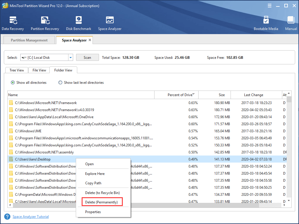 elimina i file non necessari con Disk Analyzer