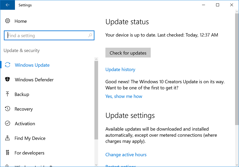 Windows controlla l'aggiornamento