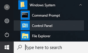 choose Control Panel form Start menu