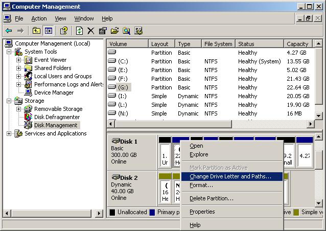 change drive letter Windows 2000/XP/2003