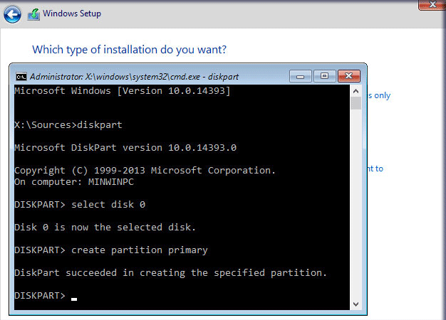 create partition primary with cmd