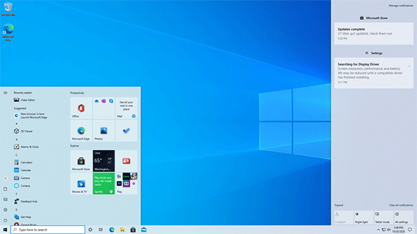 Windows 10 interface