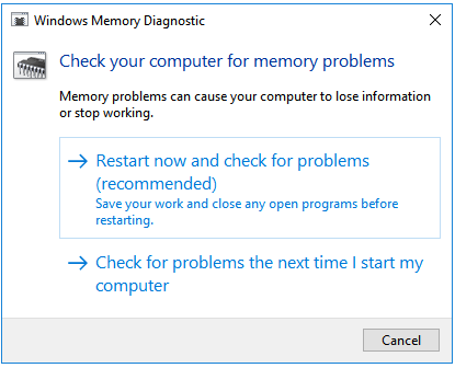 Windows Memory Diagnostic window