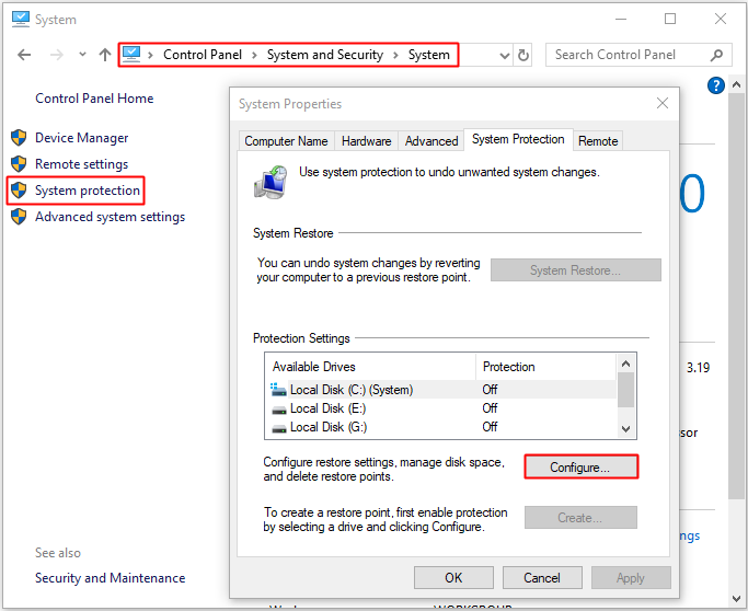 select the drive to reduce the size of System Volume Information folder