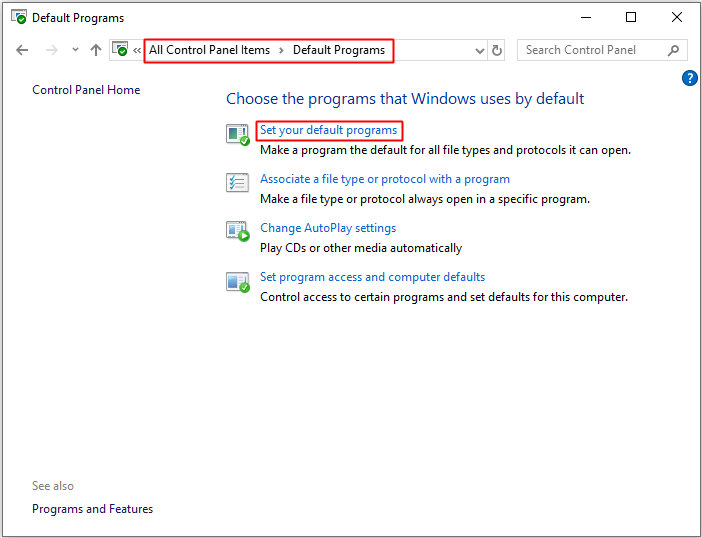click Set your default programs