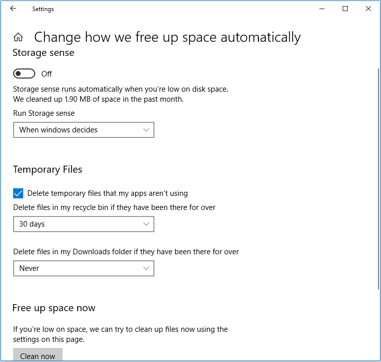 customize Storage sense