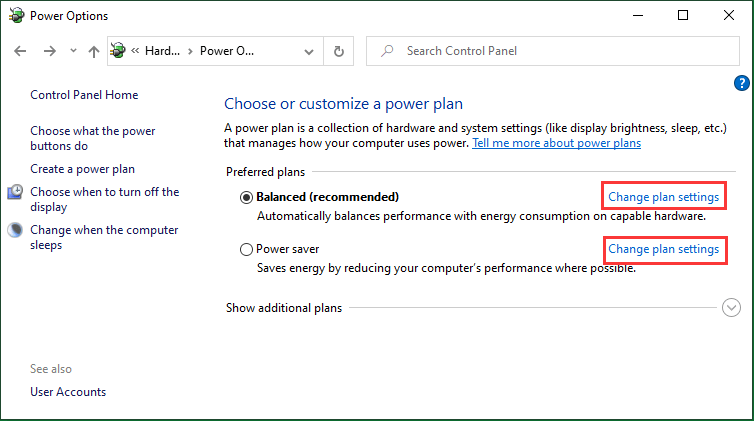 Choose Change Plan Settings