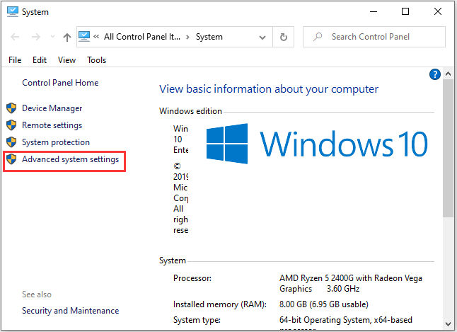 choose Advanced system settings