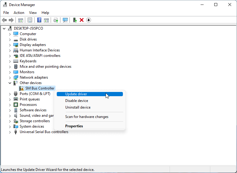 update SM Bus Controller driver