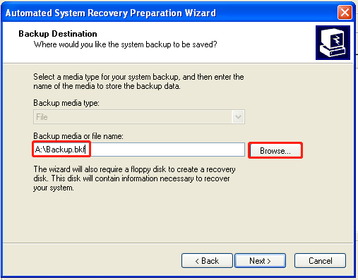 choose the backup destination