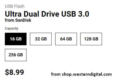 wide capacity range of SanDisk flash drive