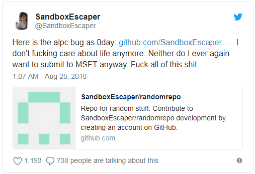 SandboxEscaper find a new vulnerability 