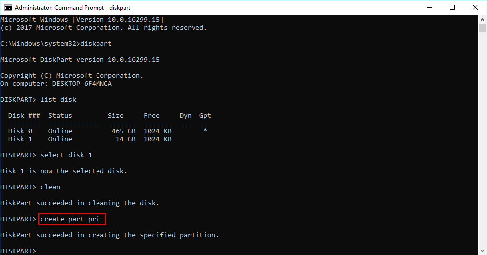 create a new main partition