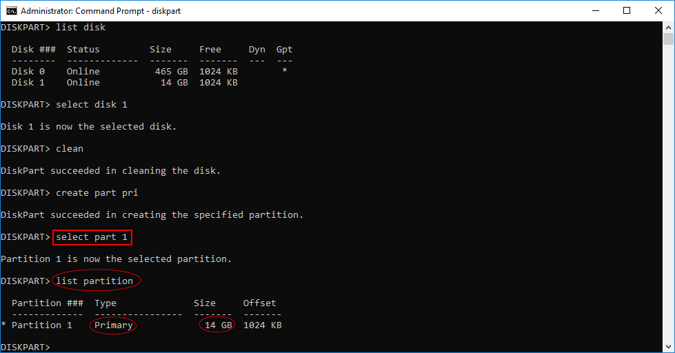 select the primary partition