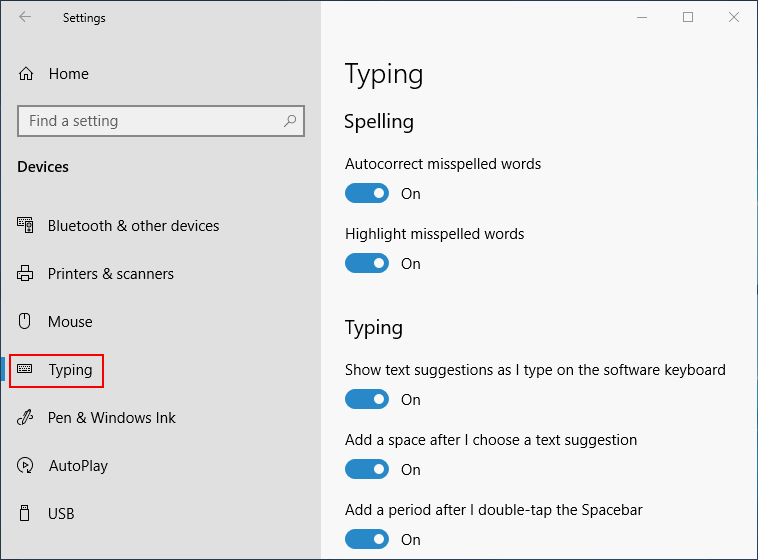 click on the Typing